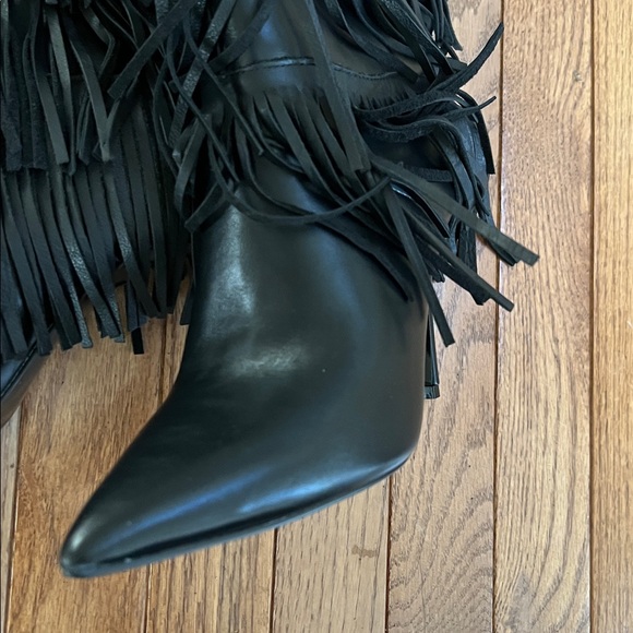 Steve Madden Black Pointed-Toe Fringe Tall Knee High Stiletto Boots - Picture 8 of 16